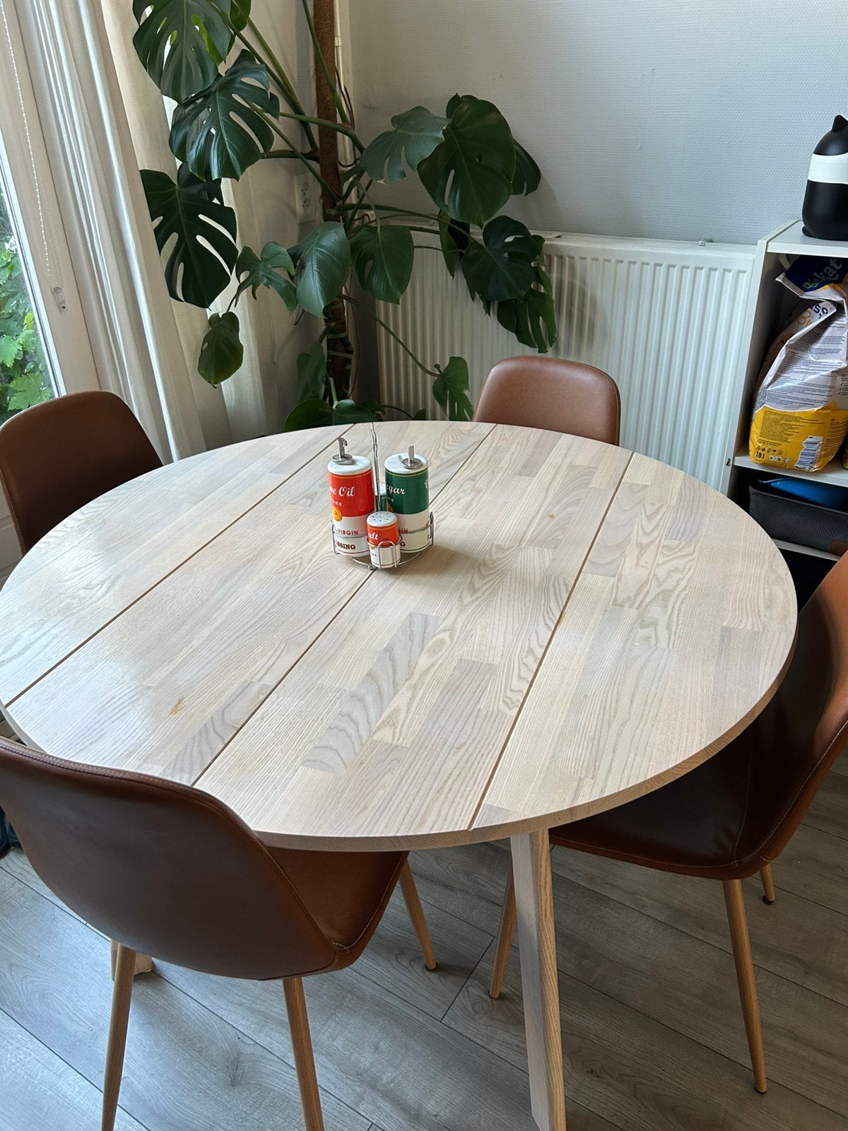 Houten eettafel rond 120 cm, Ophalen, Gebruikt, 100 tot 150 cm, Rond