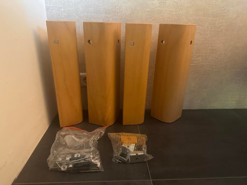 4 hoge Auping Auronde poten -48 cm-, Ophalen, Zo goed als nieuw, Tweepersoons, Hout