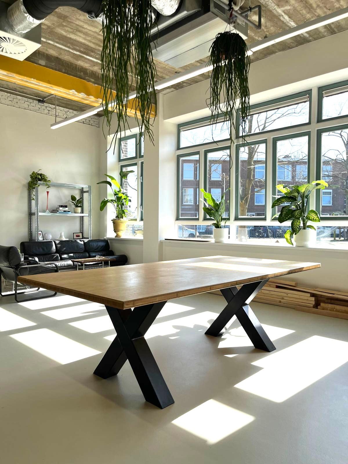 Prachtige grote bamboe tafel, Huis en Inrichting, 100 tot 150 cm, 200 cm of meer, Zo goed als nieuw, Vijf personen of meer