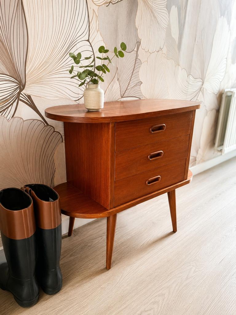 Vintage Teak Kastje met 3 Lades, Antiek en Kunst, Antiek | Meubels | Kasten, Ophalen of Verzenden