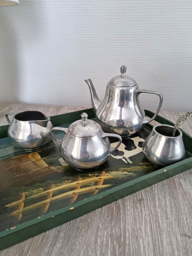 Vintage   Tinnen Thee service  ( Jeka uit Tiel ., Ophalen of Verzenden