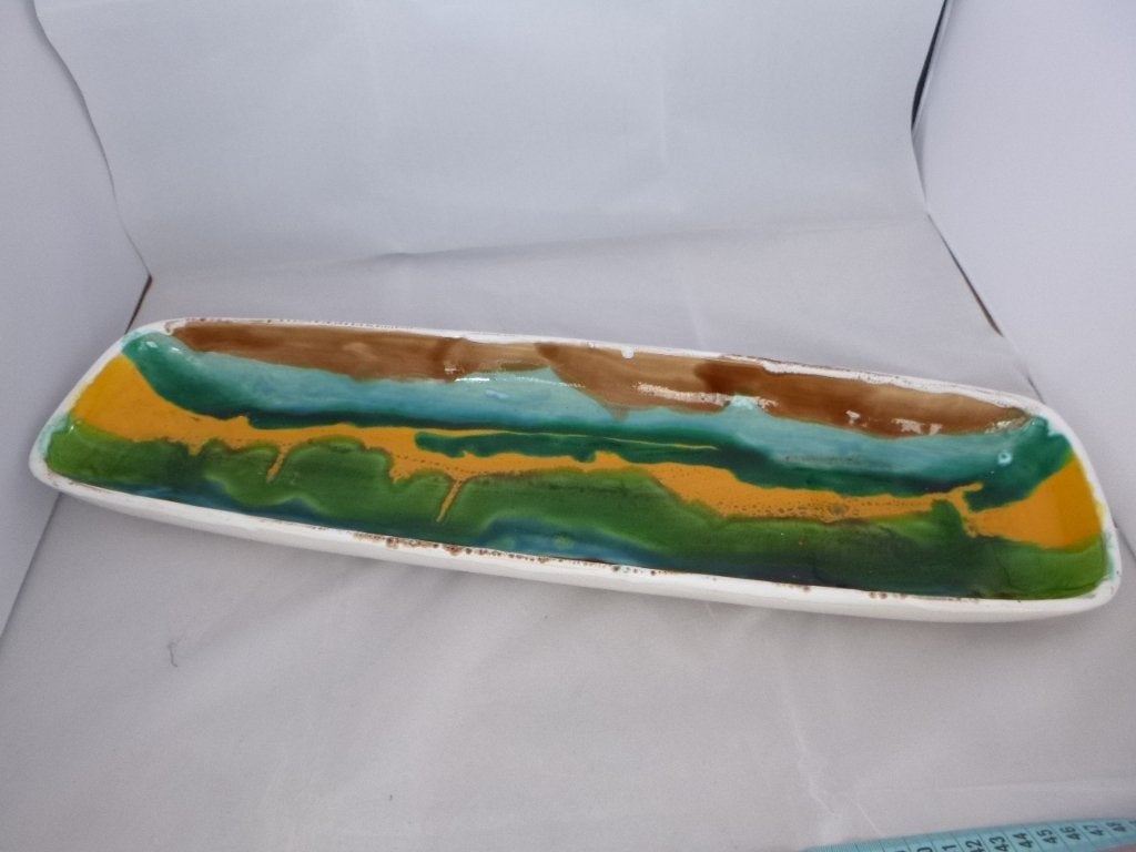 prachtige kleurrijke langwerpige WG schaal (lengte 55 cm), Ophalen of Verzenden
