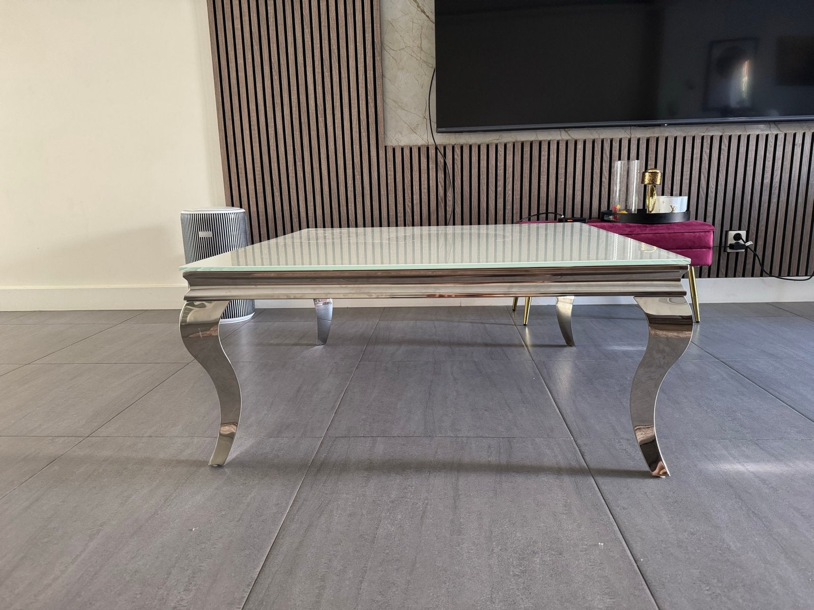 Moderne Salontafel met Glazen Blad en Chromen Poten, Ophalen, 100 tot 150 cm, 50 tot 100 cm, Glas