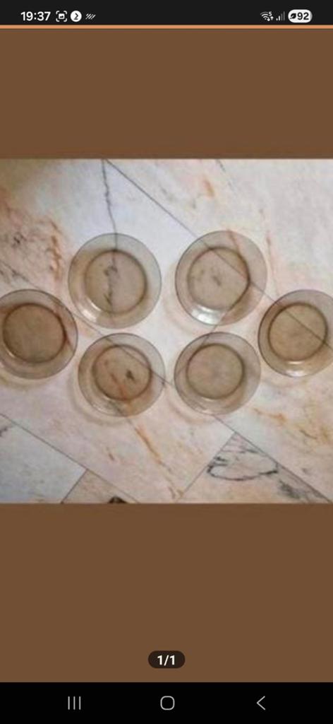 6 rookglas  bordjes, Gebruikt, Ophalen of Verzenden, Glas, Bord(en)