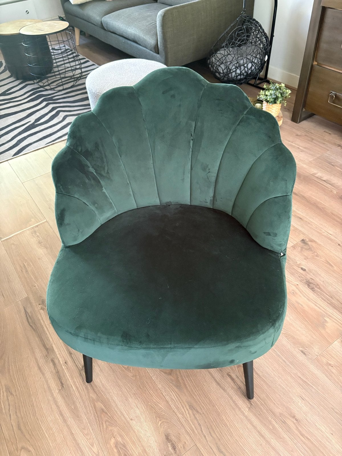 Schelp stoel groen fluweel, Ophalen, Gebruikt, Overige kleuren, Eén