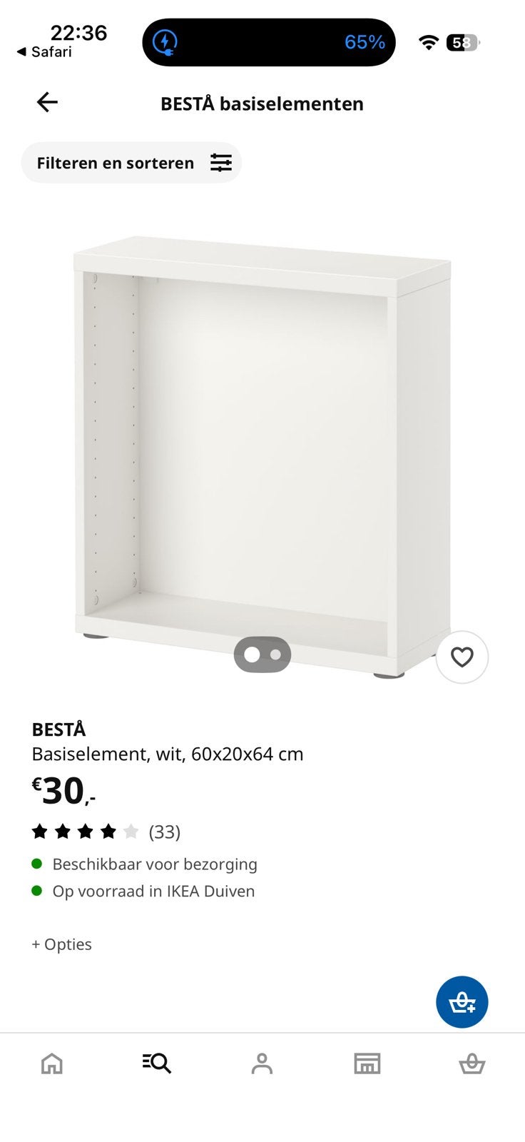 Ikea besta kast met 2 planken 60b x20d x64 h, Ophalen, 50 tot 100 cm, Zo goed als nieuw, Minder dan 100 cm