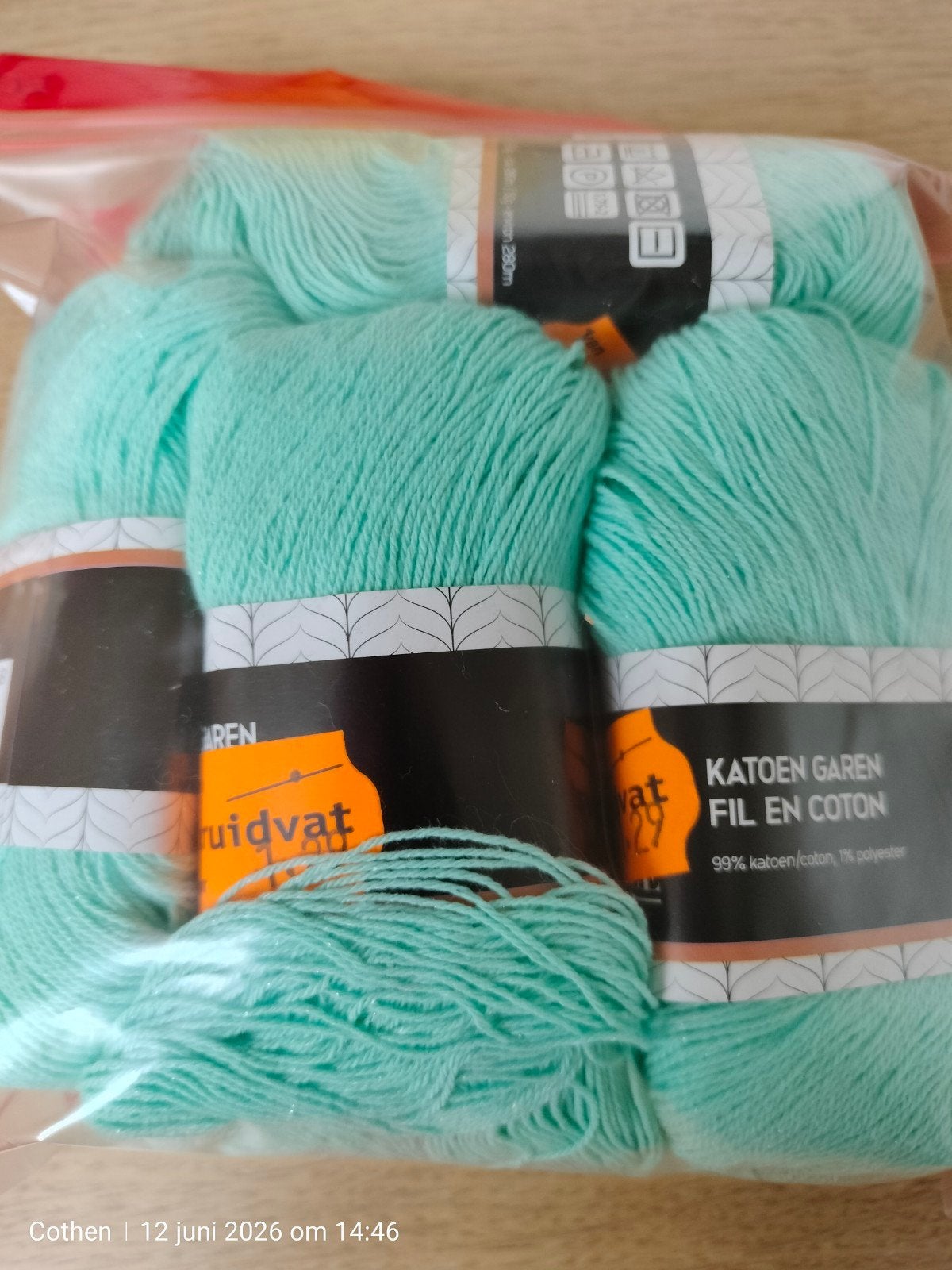 Katoen Garen - Kruidvat - Mintgroen (99% katoen), Hobby en Vrije tijd, Breien en Haken, Ophalen of Verzenden, Nieuw, Breien of Haken