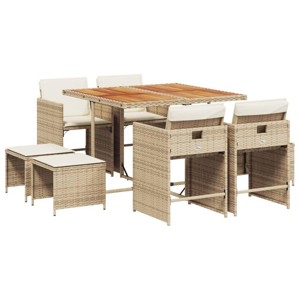 9-delige Tuinset Mischa met kussens poly rattan beige, Verzenden, 6 zitplaatsen, Nieuw, Tuinset