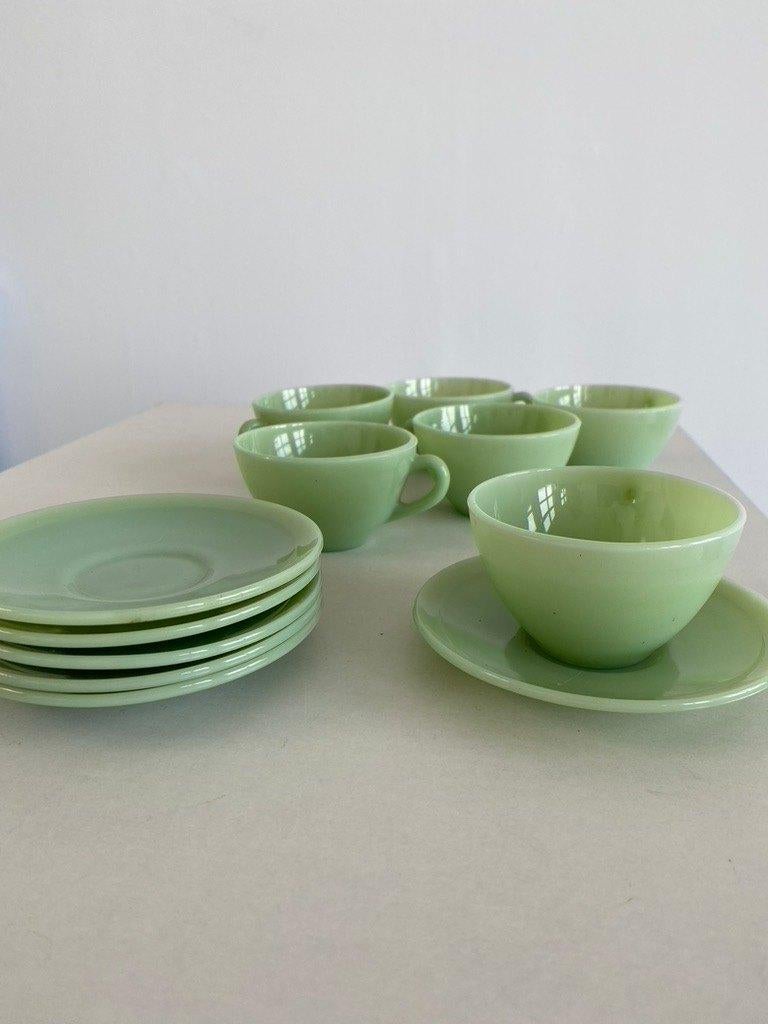6 vintage antiek frans jade glas kleine kofffiekopjes, Antiek en Kunst, Ophalen of Verzenden