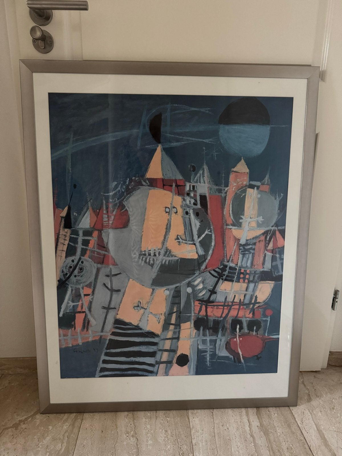 Corneille poster 95x75 cm Het vrolijke ritme van de stad, Antiek en Kunst, Ophalen, Abstract, Papier/karton, Ingelijst