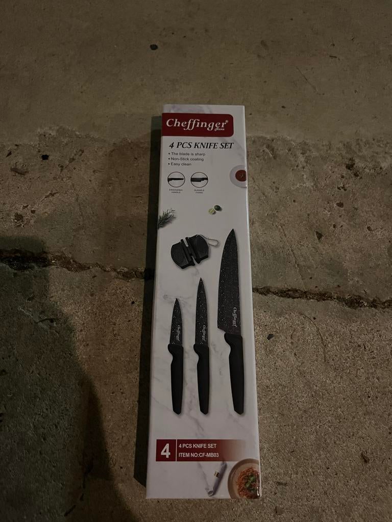 Cheffinger 4-delige messenset met slijper - Nieuw in doos, Huis en Inrichting, Keuken | Keukenbenodigdheden, Ophalen of Verzenden