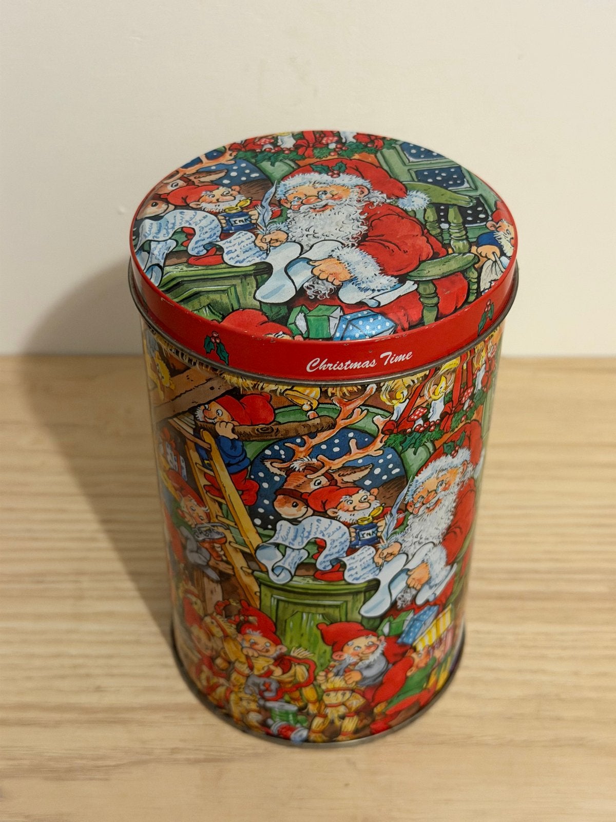 Nostalgisch kerstblik "Christmas Time" - Kerstman & Elfen, Ophalen of Verzenden, Gebruikt, Koek(jes), Overige merken