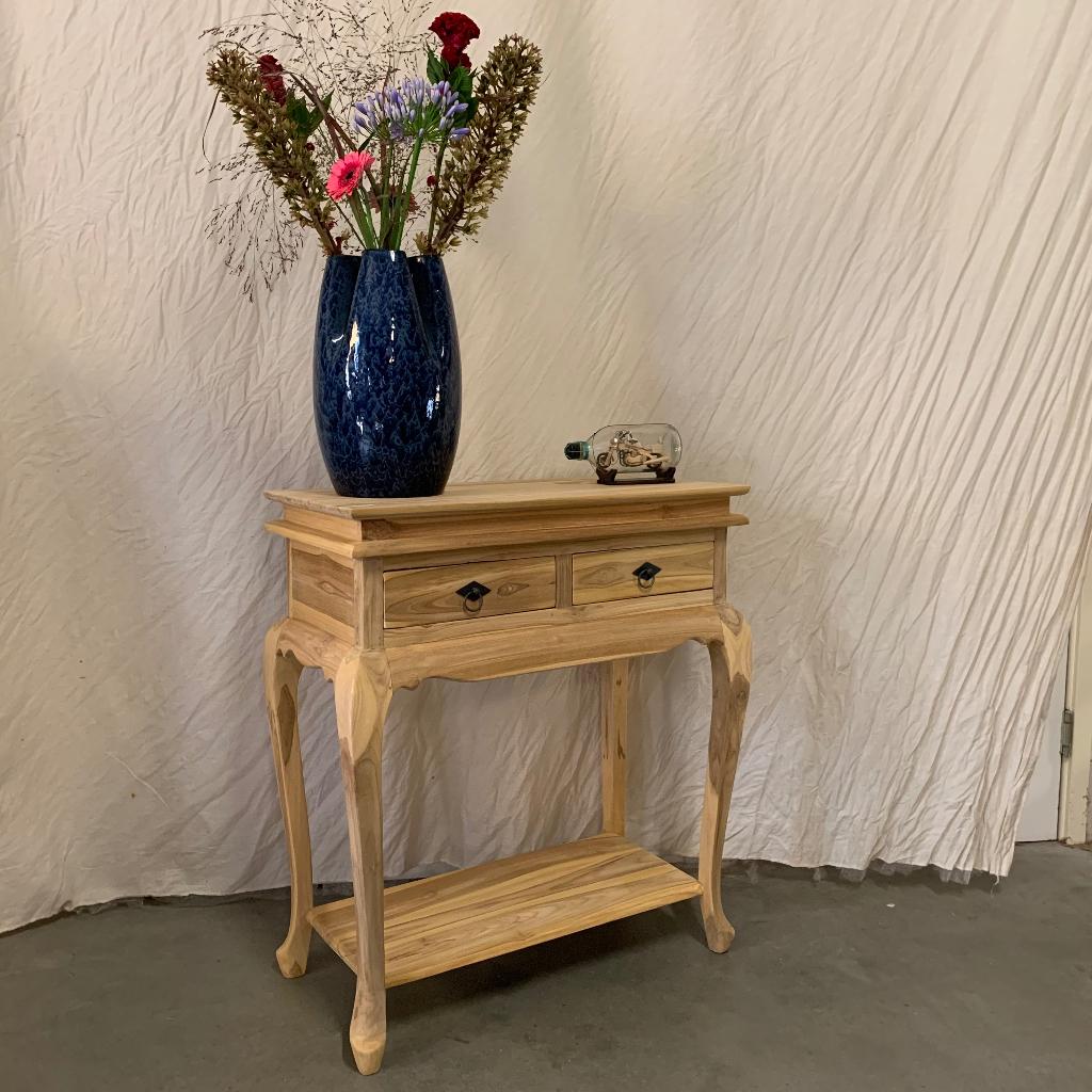 Sidetable - massief teak - 70 x 35 cm - 2 lades - TTM Wonen, TTM Wonen, Meubels – (Perzische) Tapijten en Woonaccessoires, 50 tot 100 cm