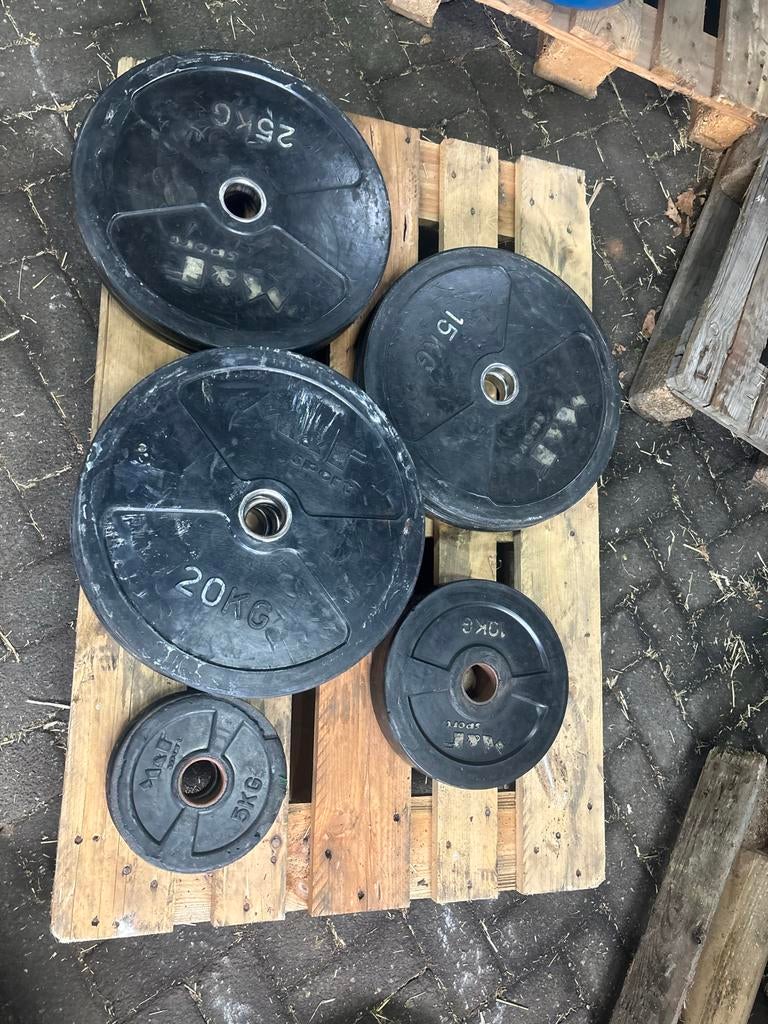 M&F Extra Dunne Bumperplates Set - 190 kg Totaal, Ophalen, Halterschijven, MF, Armen