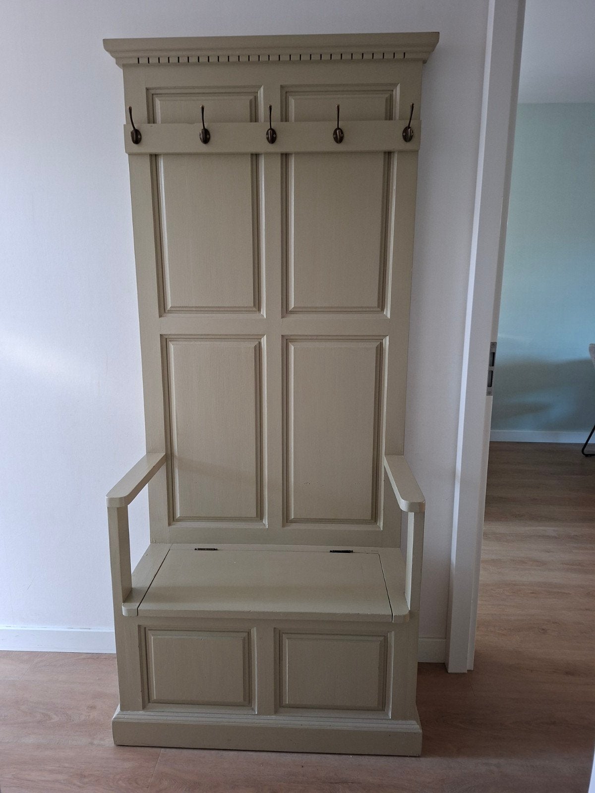 Mooie massief grenen kapstok / klepbank, Ophalen, Gebruikt, 50 tot 100 cm, 150 tot 200 cm