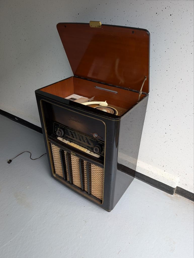 Vintage Graetz Grazioso buizenradio/platenspeler en papieren, Ophalen of Verzenden, Gebruikt