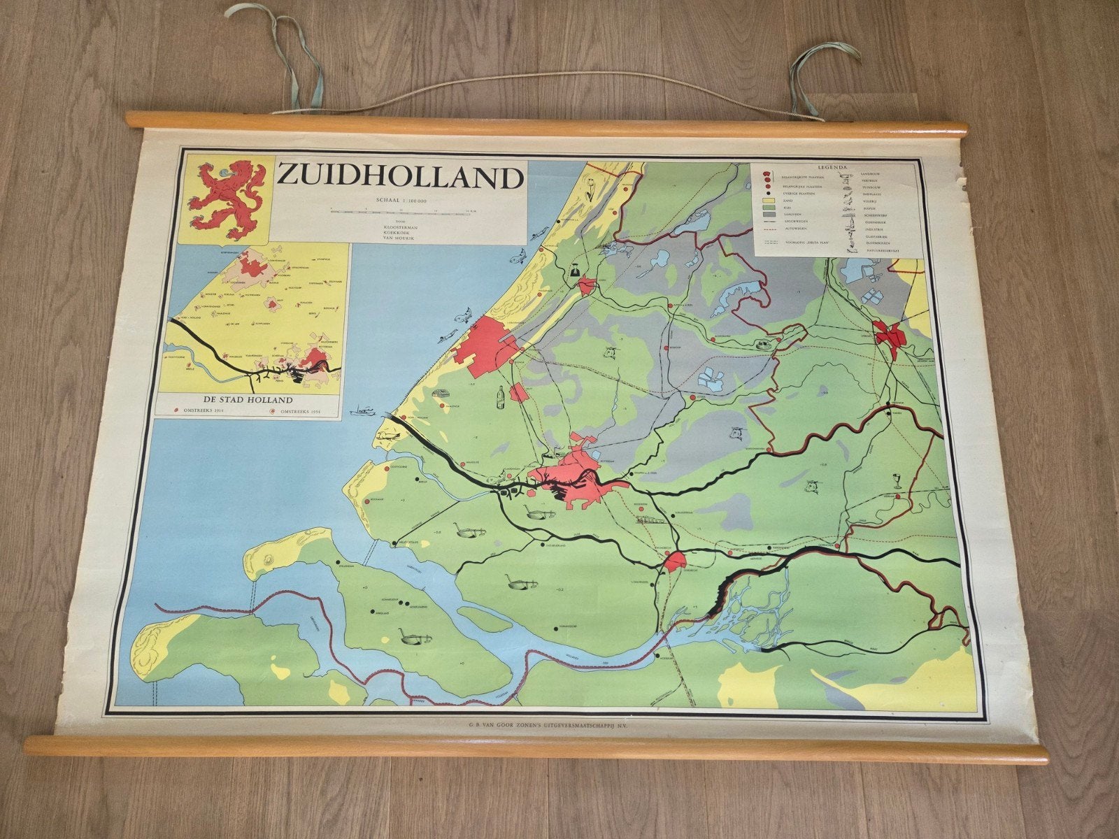 Vintage Schoolplaat Zuid-Holland - Wandkaart, Ophalen, Gebruikt