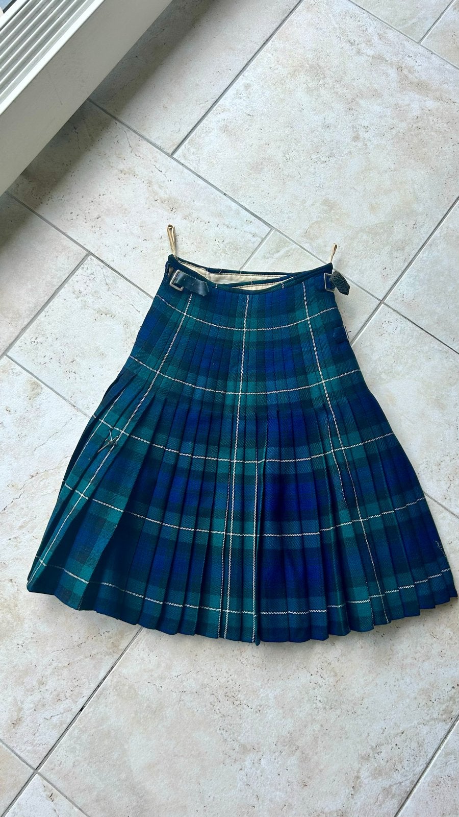 Vintage Schotse Kilt Rok - Blauw/Groen Geruit, Ophalen, Blauw, Knielengte, Maat 36 (S)