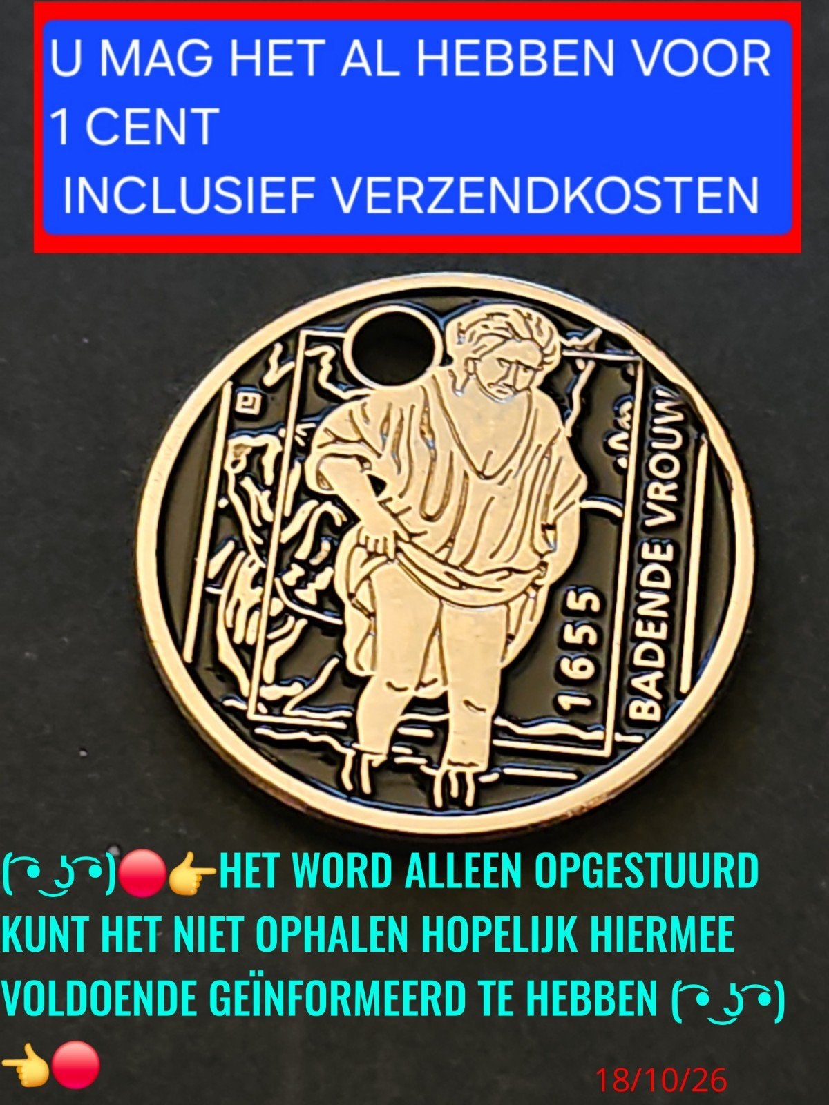 ( ͡• ͜ʖ ͡•)️ 1655 badende vrouw: WINKELWAGENMUNTJE, Verzenden