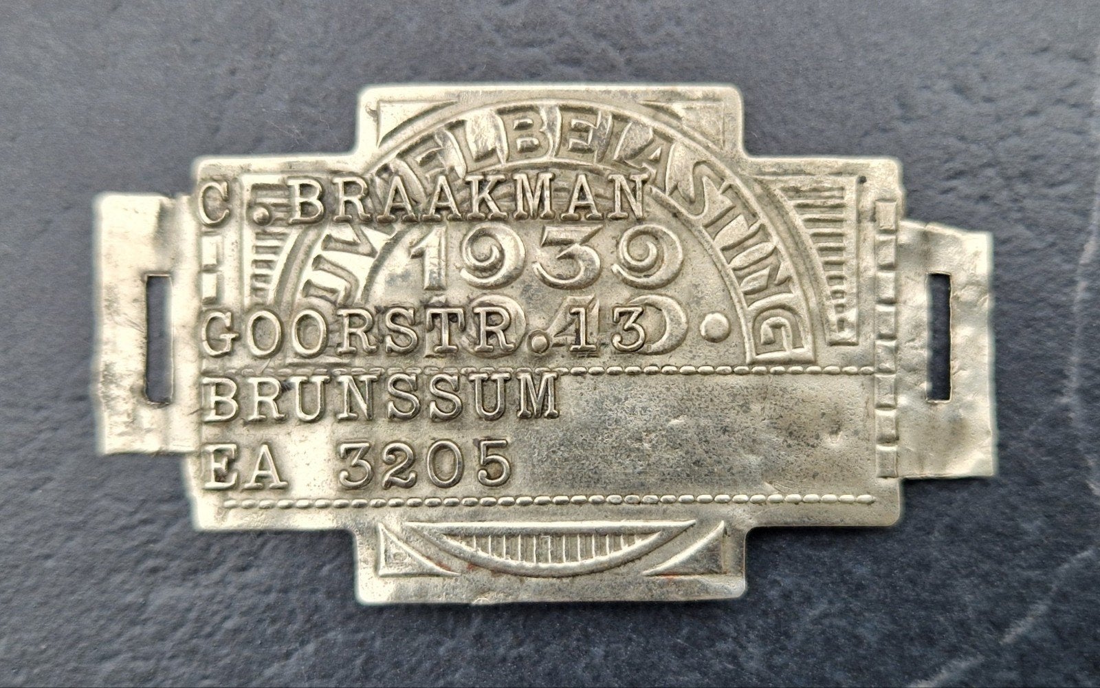 Fietsplaatje (Rijwielbelasting), 1939, in goede staat., Ophalen of Verzenden, Gebruikt, Overige onderwerpen