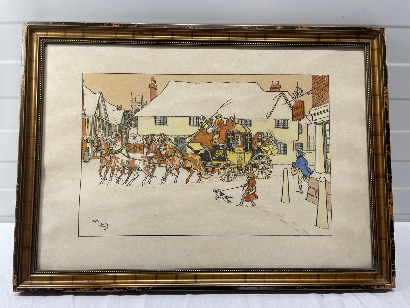 Set van 3 ingelijste prenten van Harry Elliott, Antiek en Kunst, Ophalen, Print, Prent, Achter glas