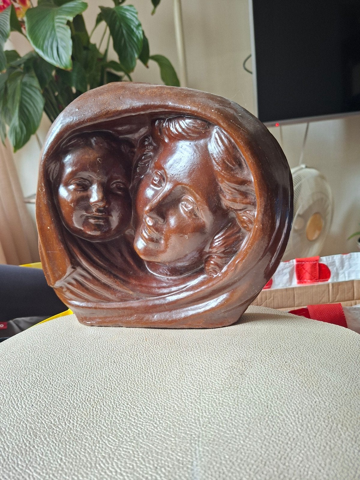 Antiek /oud Beeld moeder en kind, Art nouveau, Ophalen of Verzenden, Handgemaakt, 20 - 50 cm
