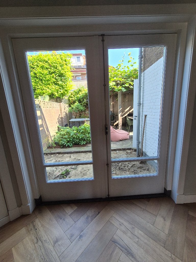 Dubbele tuindeuren met HR++ glas en espagnolet, Doe-het-zelf en Verbouw, Ophalen, Gebruikt, 120 cm of meer, Buitendeur