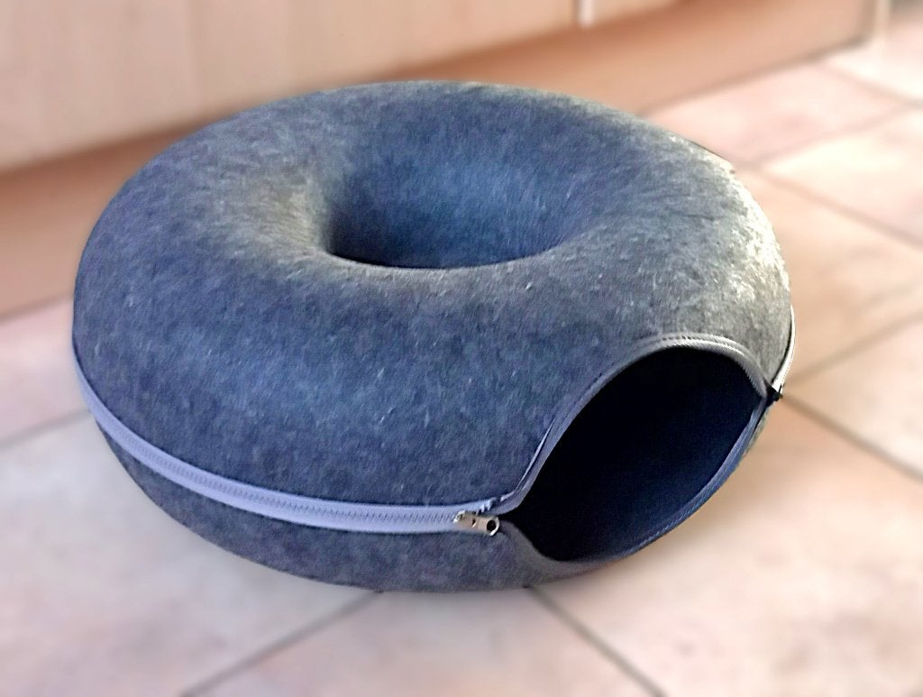 Stevige grijze vilten donut - kattenmand - 50 cm - ritsbaar, Ophalen, Vilt