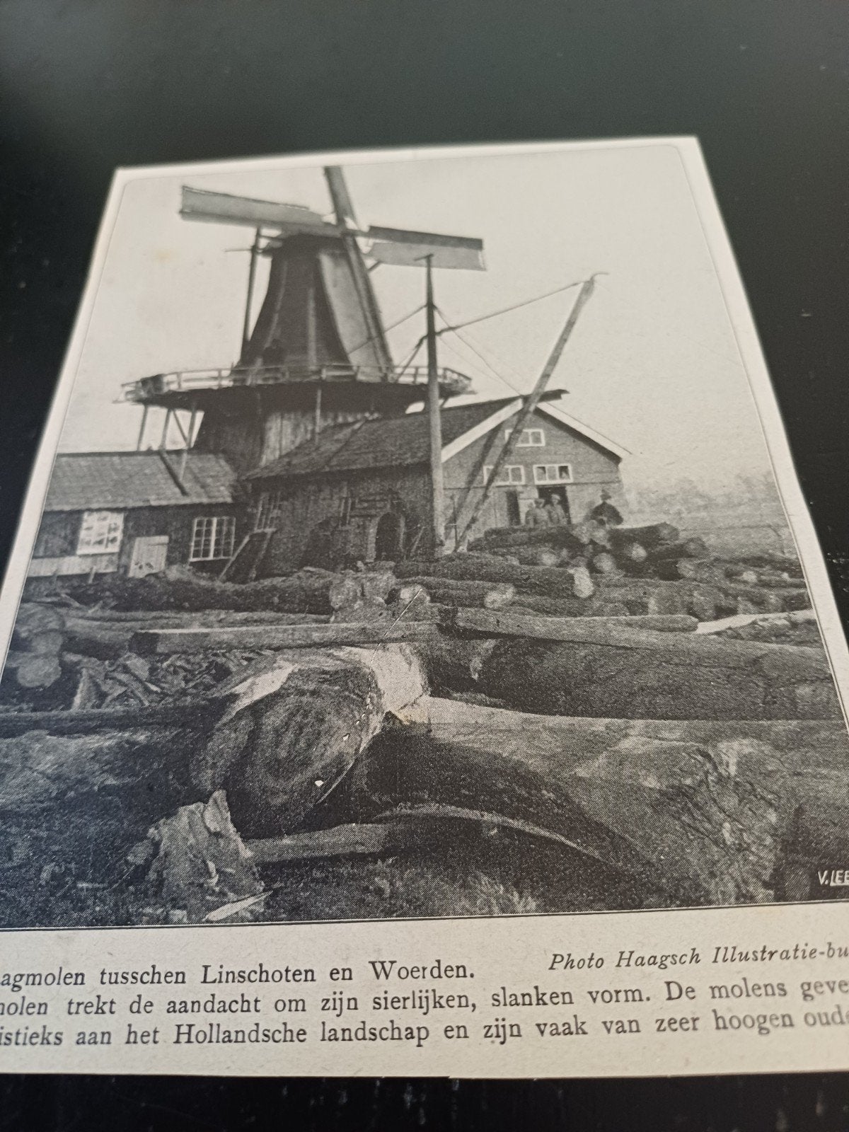 knipsel houtzaagmolen tussen Linschoten en Woerden 1920, Ophalen of Verzenden, 1920 tot 1940, Knipsel(s)
