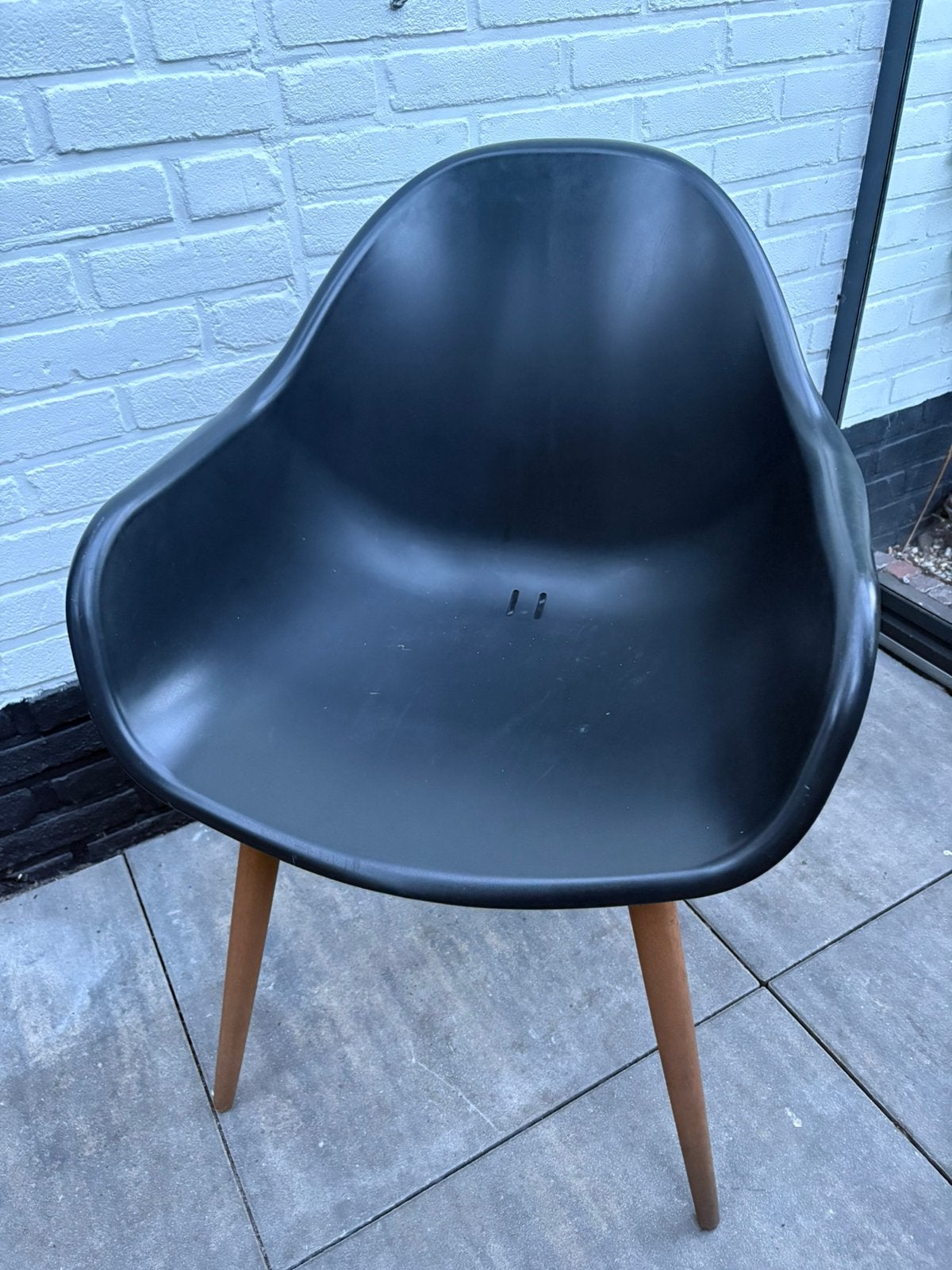 4 tuinstoelen met houten poten, Tuin en Terras, Tuinstoelen, Ophalen, Gebruikt, Kunststof, Stapelbaar