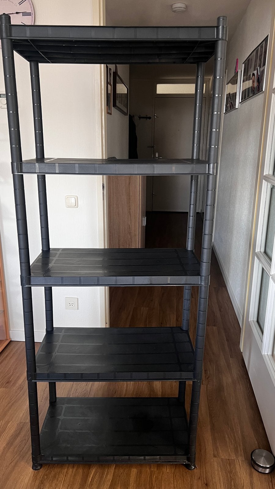Zwart kunststof opbergrek met 5 planken (0,70x0,38x1,72m), Huis en Inrichting, Kasten | Stellingkasten, Ophalen of Verzenden, Gebruikt