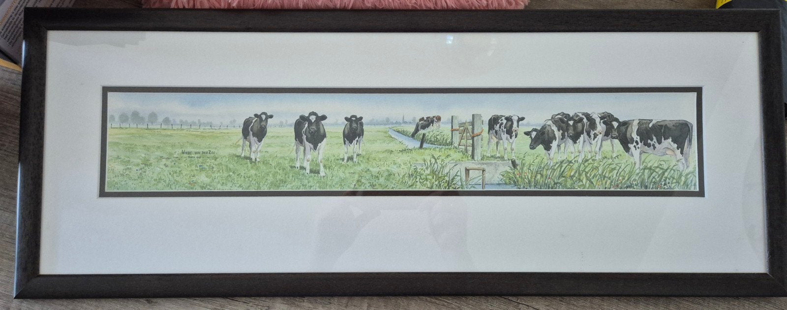 Ingelijste aquarel van Wiebe van der Zee - Koeien in de wei, Ophalen
