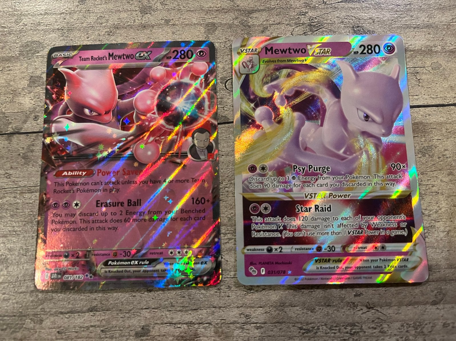 Mewtwo Pokémon kaarten - Team Rocket's Mewtwo EX & Mewtwo VS, Ophalen of Verzenden, Zo goed als nieuw, Meerdere kaarten, Foil