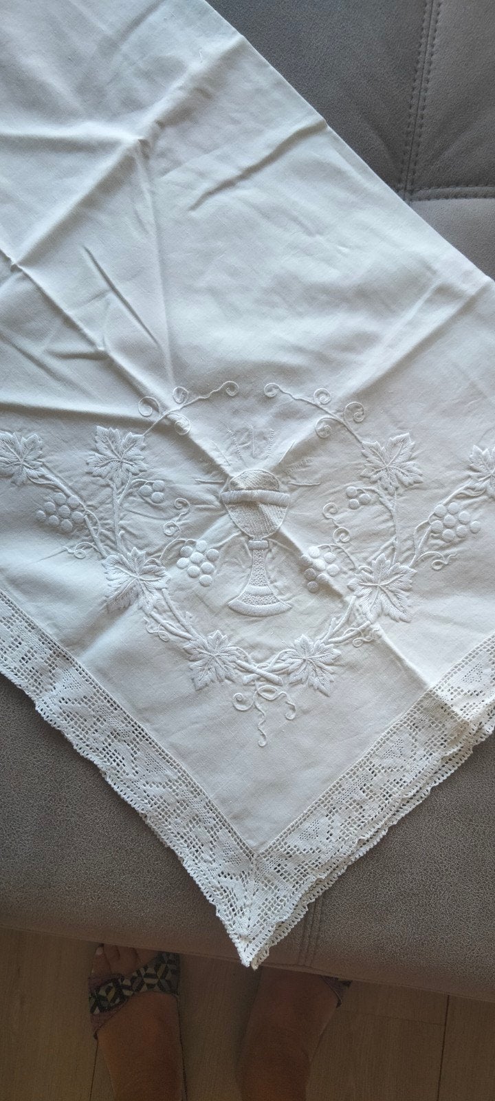 Antiek wit linnen altaarkleed., Ophalen of Verzenden