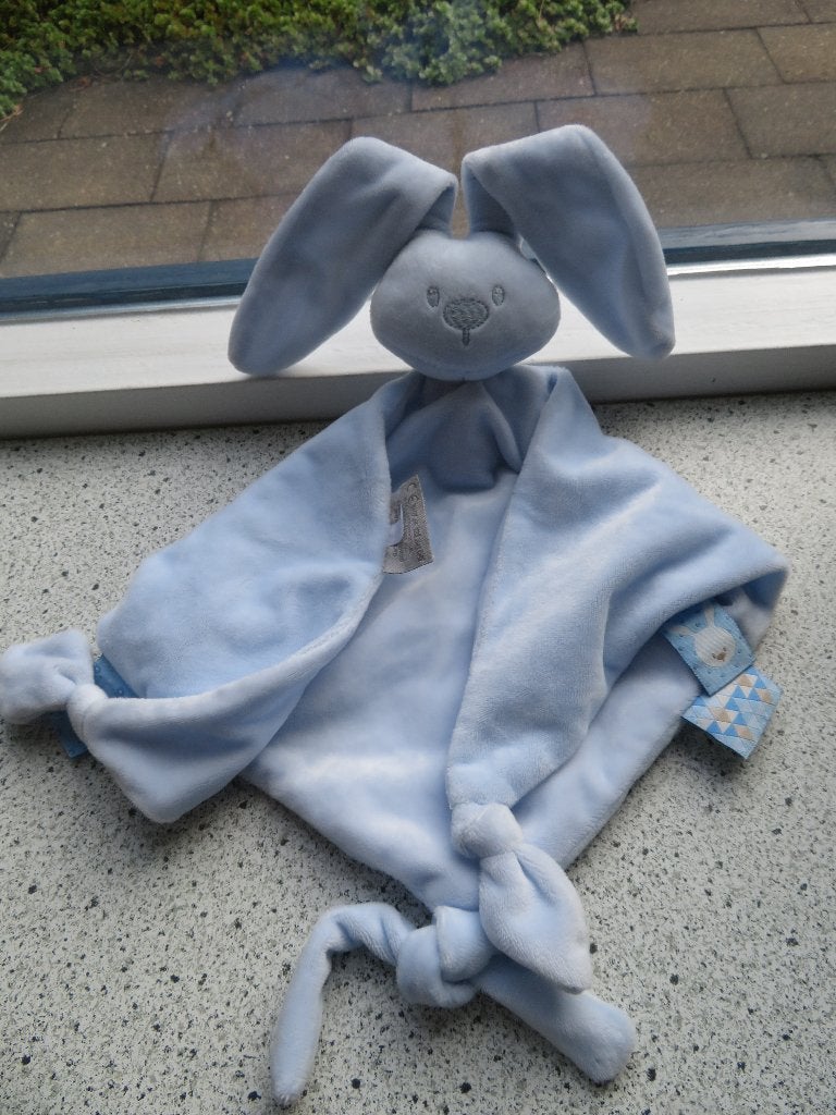 Knuffeldoek speendoek konijn merk Nattou licht blauw velours, Blauw, Konijn, Ophalen of Verzenden, Zo goed als nieuw