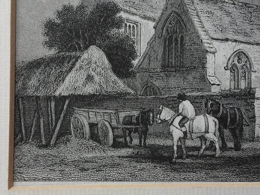 Antieke gravure uit Engeland van Saint Clements church., 1800 - 1899, Ets, Stadsgezicht, Ophalen of Verzenden