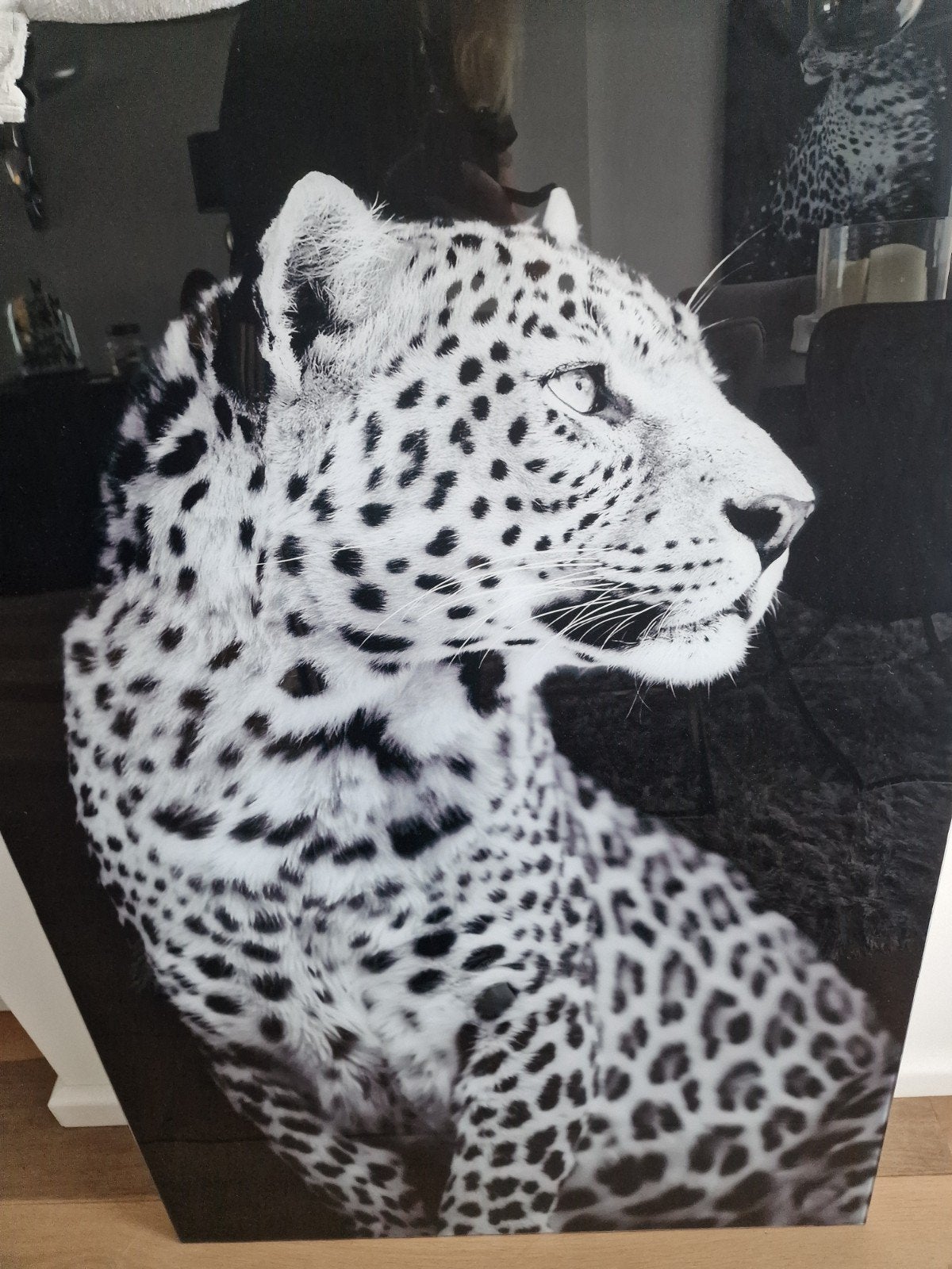glasschilderij leopard, Huis en Inrichting, Ophalen, Zo goed als nieuw, Schilderij