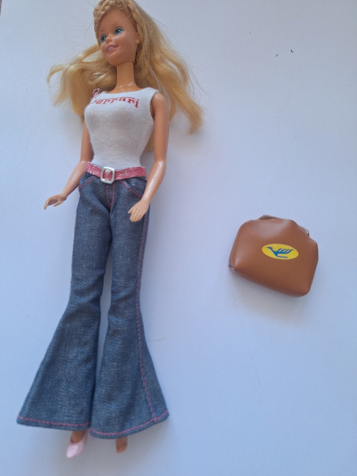 Vintage Barbie pop met Ferrari topje en jeans, Ophalen of Verzenden, Gebruikt, Barbie