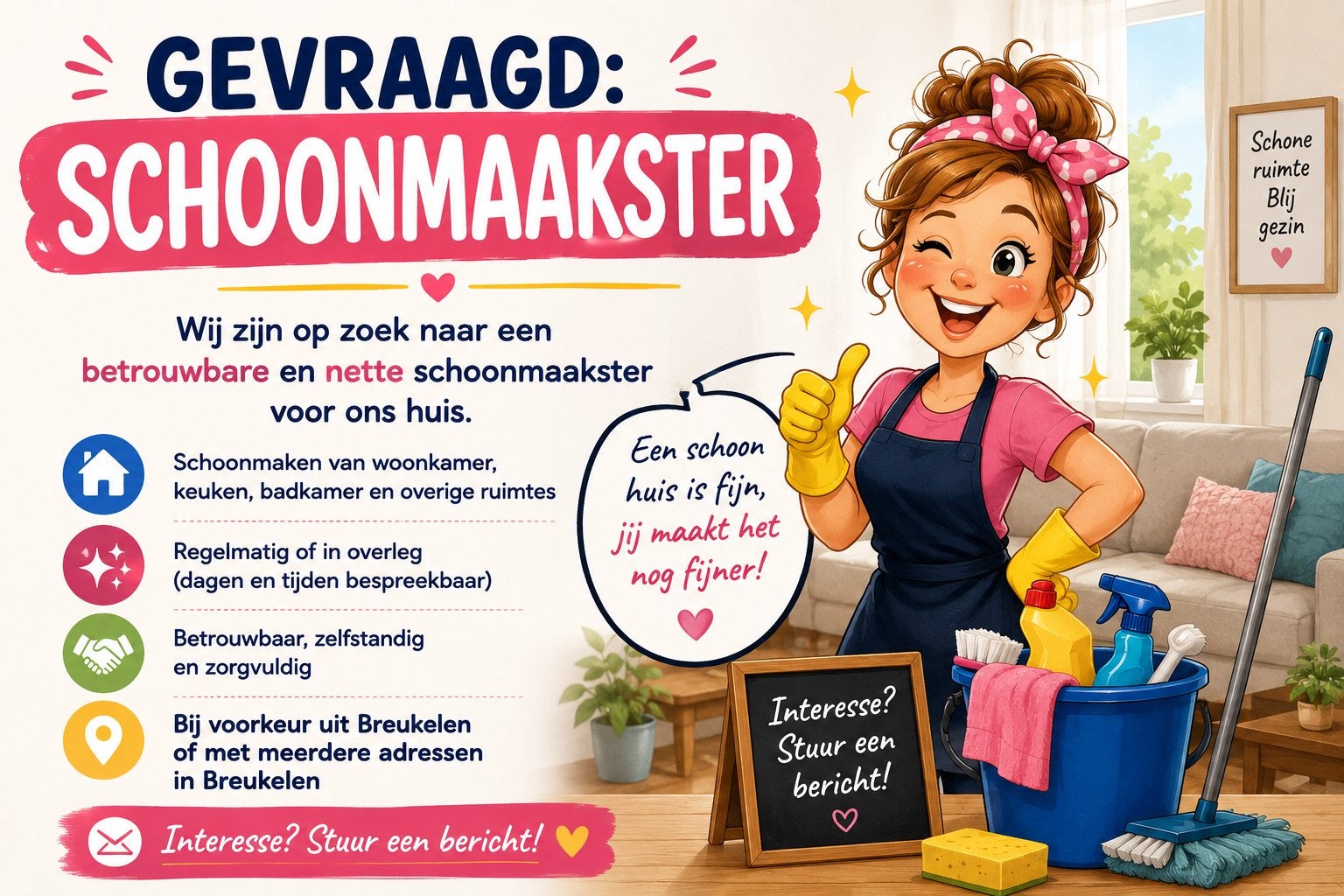 Huishoudelijke hulp gezocht. Locatie Breukelen, Schoonmaken woning