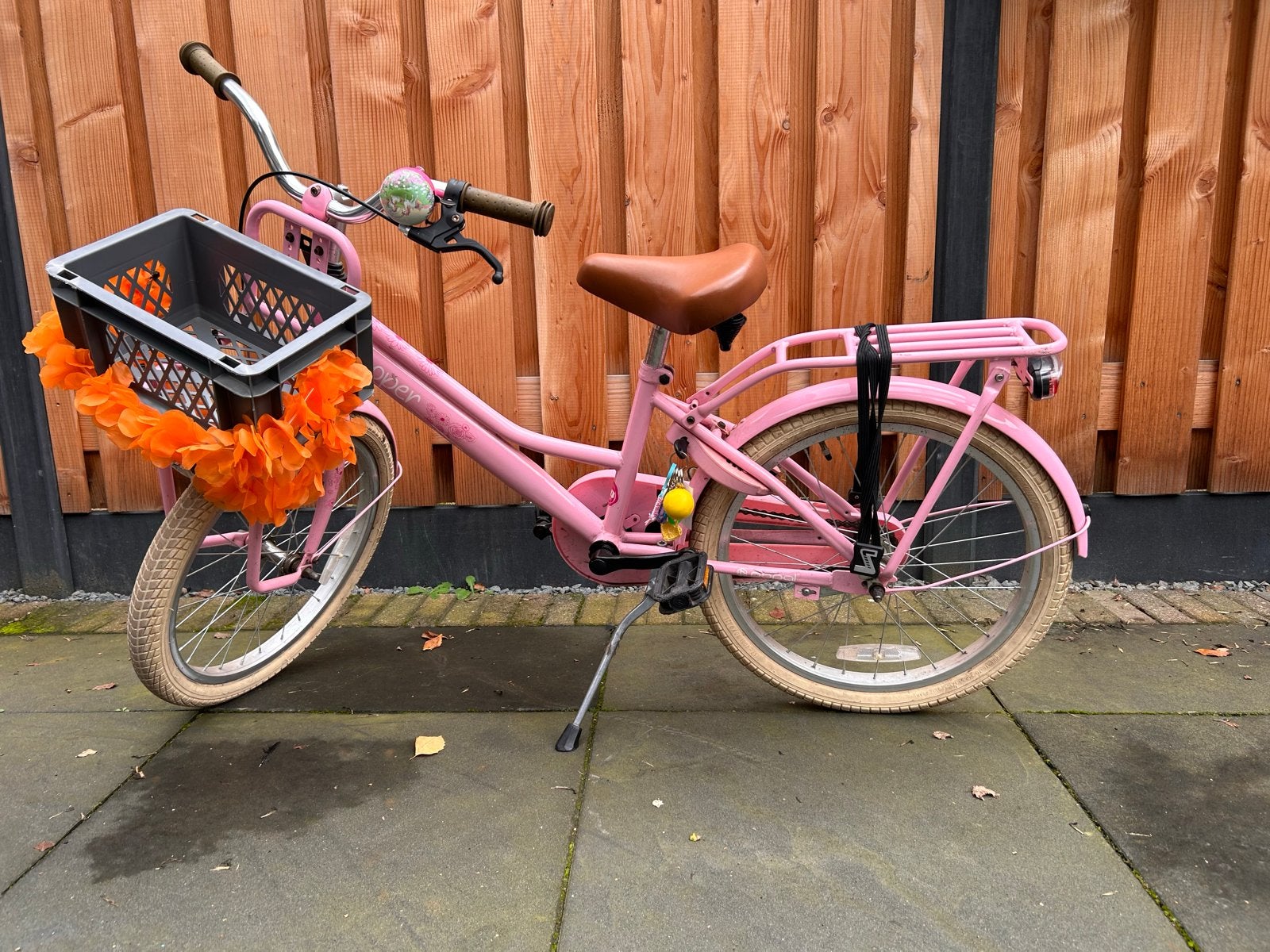 Roze kinderfiets 20 inch met mandje en bagagedrager, Ophalen, Gebruikt, Terugtraprem, 20 inch of meer