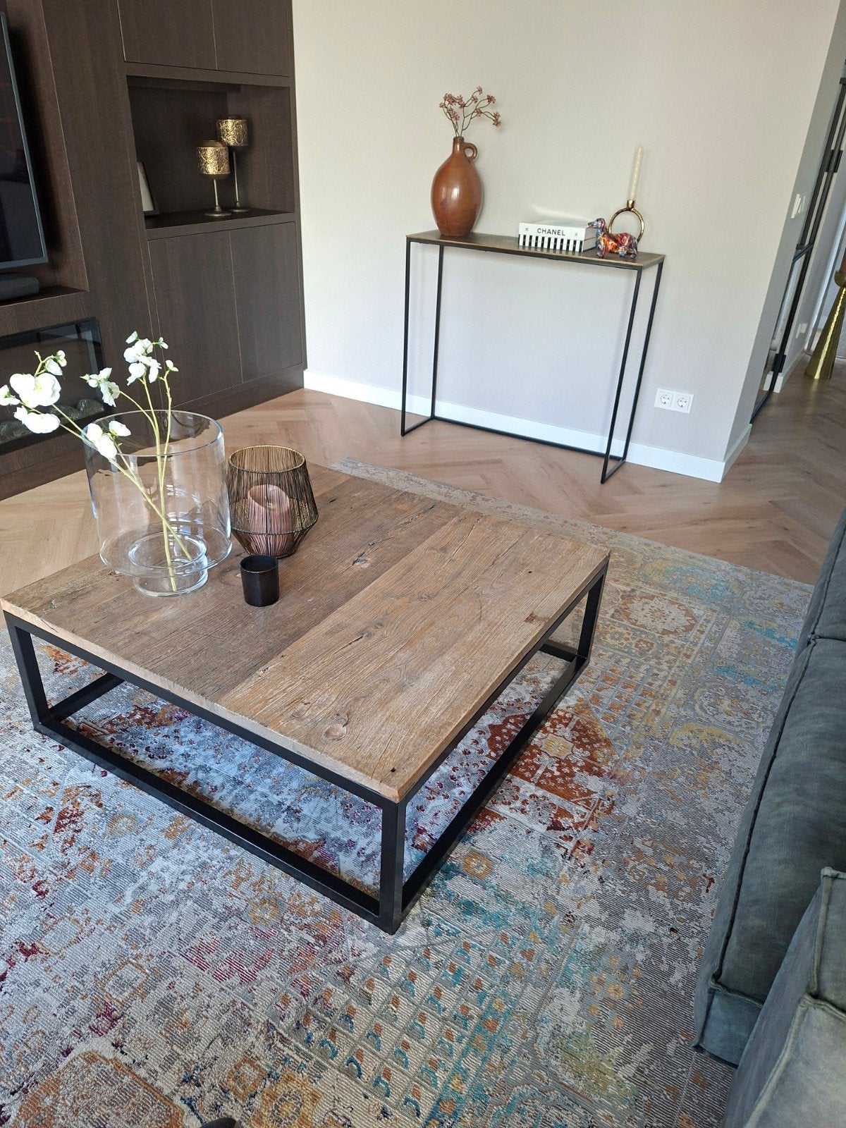 Sfeervolle salontafel van driftwood en metaal, 50 tot 100 cm, Vierkant, 50 tot 100 cm, Zo goed als nieuw