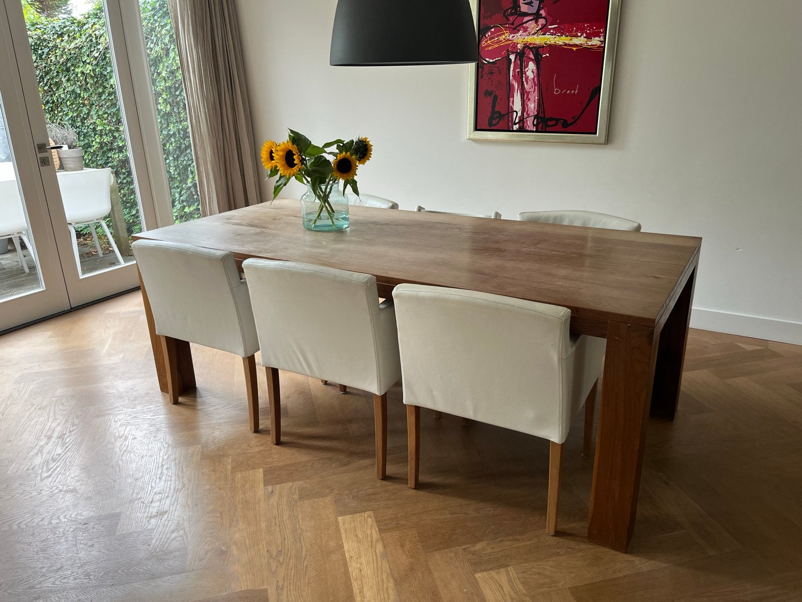 Koopje! 6 Witte Leren Eetkamerstoelen - Zeer Comfortabel, Ophalen, Gebruikt, Wit, Leer