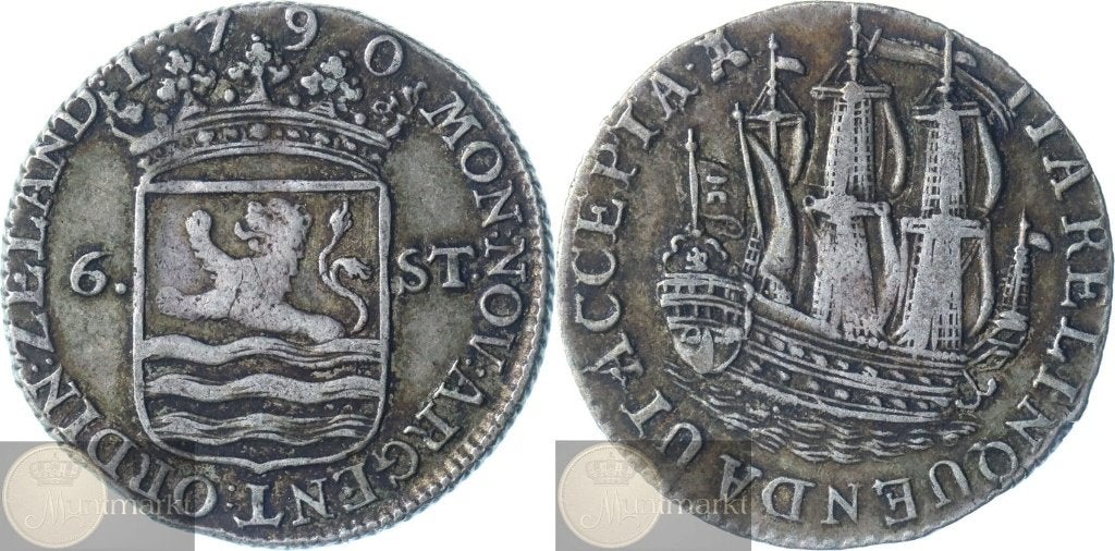Zeeland - Scheepjesschelling 6 Stuivers 1790 - MET . na 6, Postzegels en Munten, Vóór koninkrijk, Zilver, Losse munt, Overige waardes