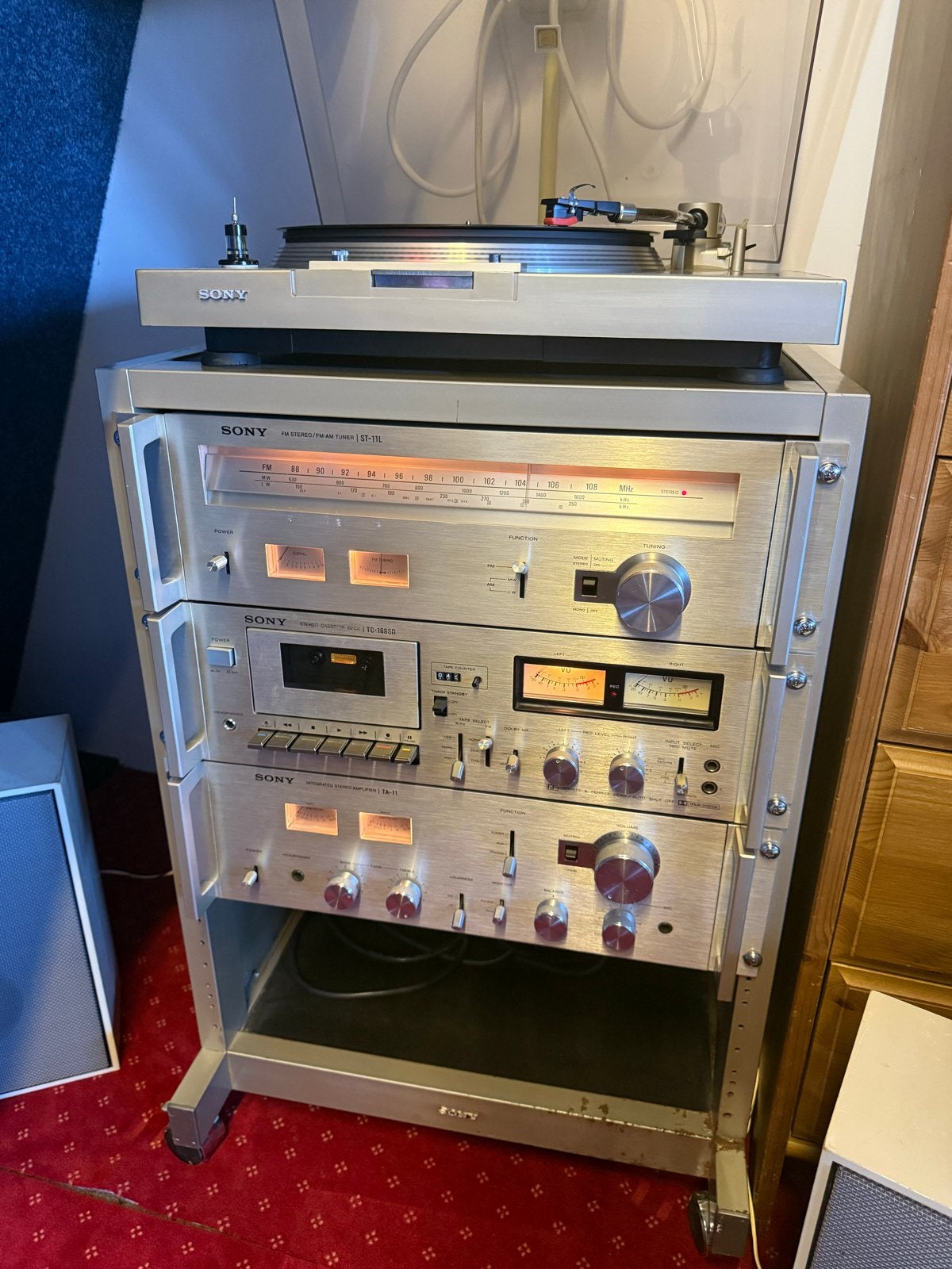 Vintage Sony Stereo Set met Platenspeler, Cassettedeck, Tune, Gebruikt, Cassettedeck, Sony, Losse componenten