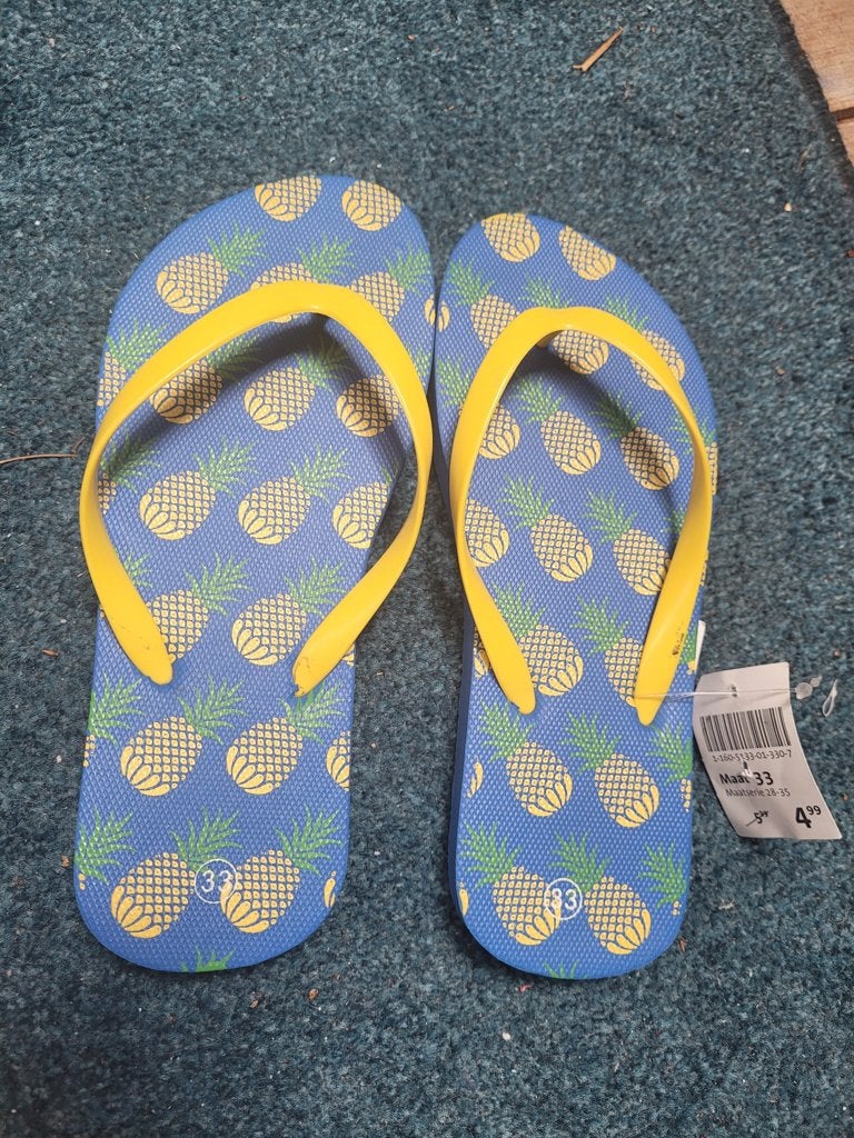 Teenslippers maat 33 jongen meisje ananas blauw, Jongen of Meisje, Overige typen, Nieuw, Ophalen of Verzenden