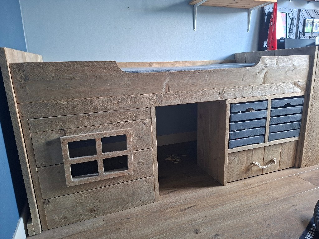 Steigerhouten halfhoog kinderbed, Ophalen, Gebruikt, Halfhoogslaper