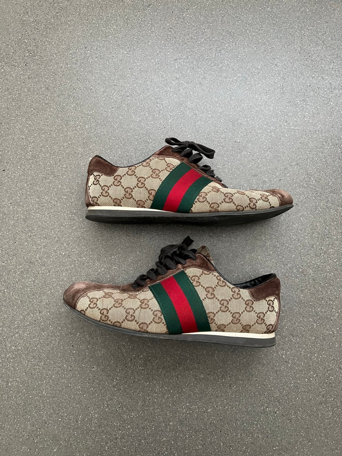 Gucci Sneakers met GG-monogram en Webstreep, Ophalen of Verzenden, Gedragen, Bruin, Sneakers of Gympen