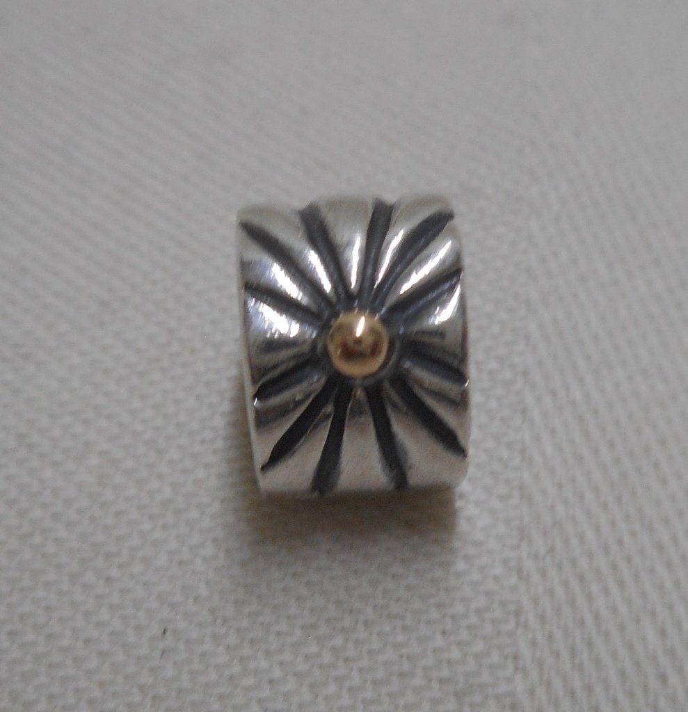Zilveren Pandora clip Sunburst met 14kt goud nr.2213, Verzenden, Pandora, Zo goed als nieuw, 1 bedel
