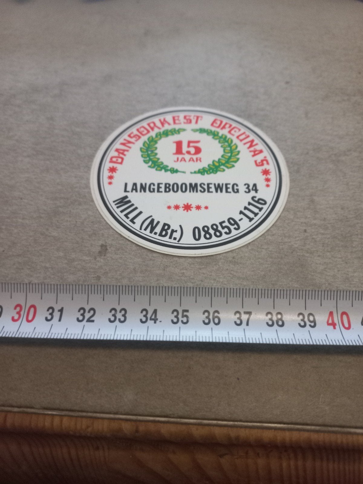 Vintage Dansorkest Opeuna's 15 Jaar Sticker Mill (N.Br.), Ophalen of Verzenden, Gebruikt, Overige typen