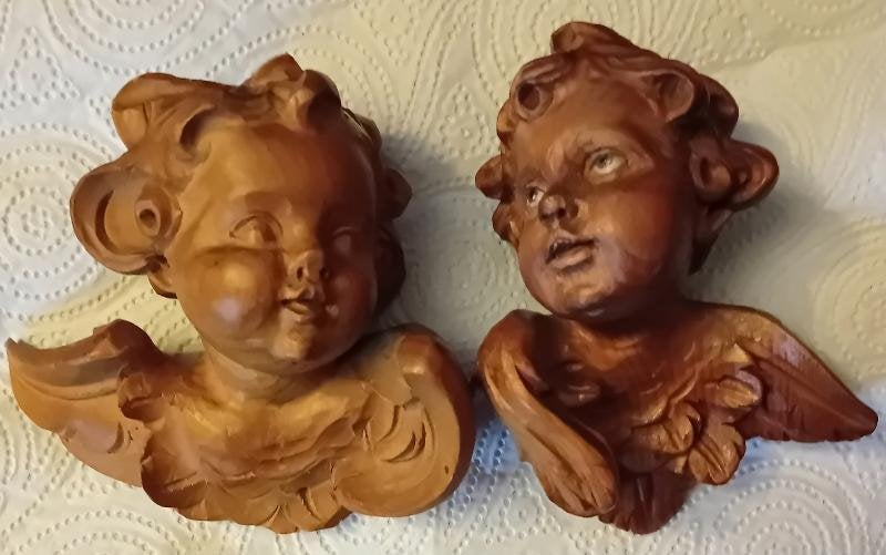 2 Antiek hand hout gestoken cupido/engelen hoofdjes 19e eeuw, Antiek en Kunst, Kunst | Beelden en Houtsnijwerken, Ophalen of Verzenden